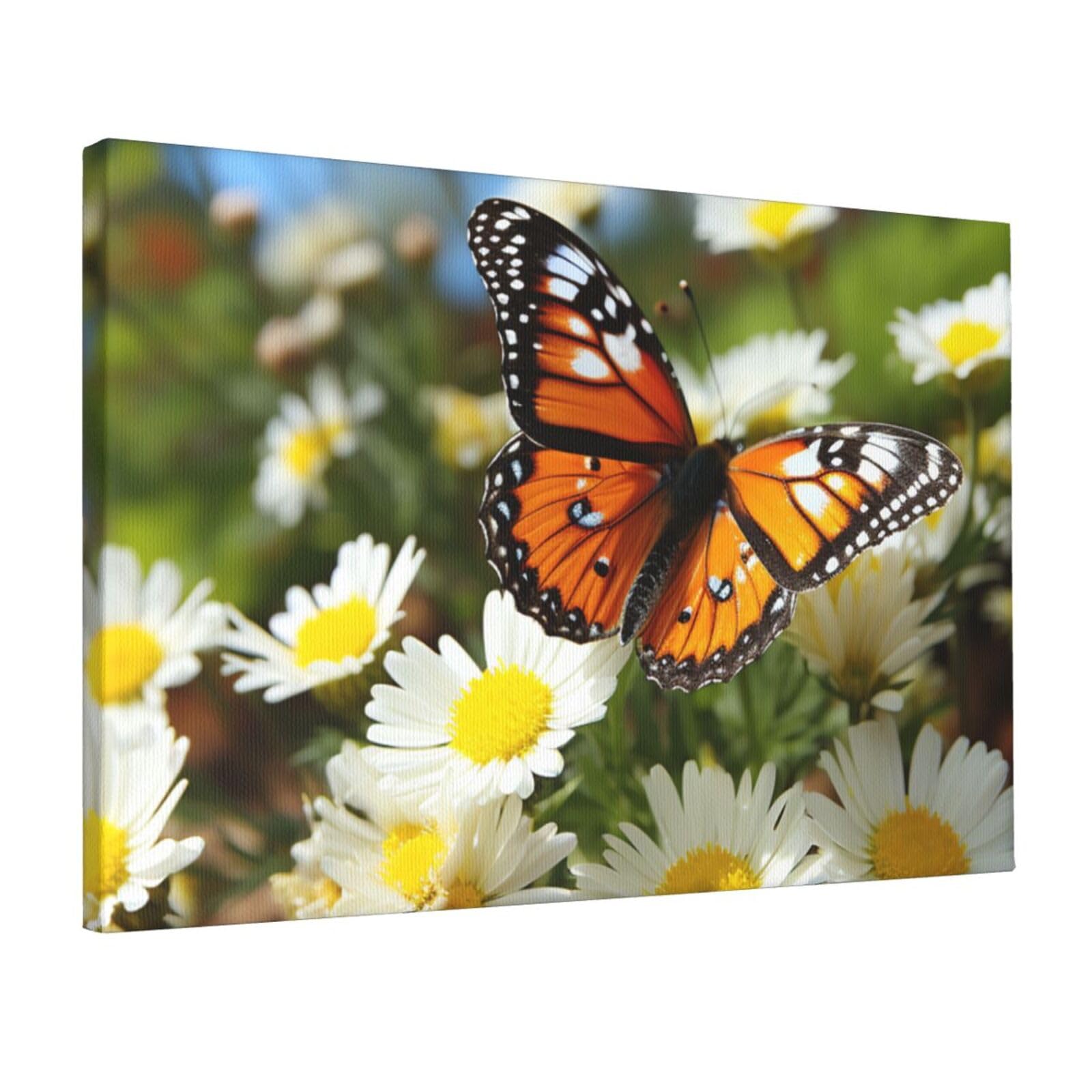 Canvas Wall Art for Living Room Wall Decor 12"x18" Modern Artwork Painting Pictures Hanging Canvas Prints Butterfly on Daisy Flower Aesthetic Wall Art for Bedroom Bathroom Office Wallart Decor