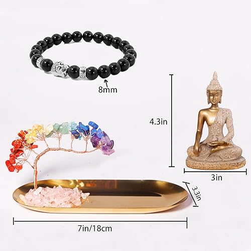 Miniatura 2 de Estatua de Buda y árbol de cristal meditación de yoga y decoración zen estatua sentada de Sakyamuni en Tailandia 43 pulgadas para oficina escritorio