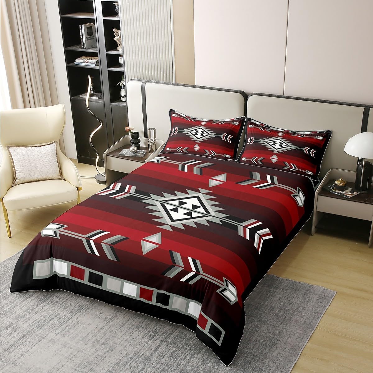 Erosebridal Rustic Western Comforter Cover Queen Size 100% Cotton Southwestern Aztec Duvet Cover for Men Boys,Farmhouse Bohemian Geometric Bedding Set Exotic Ethnic American Native Bed Set