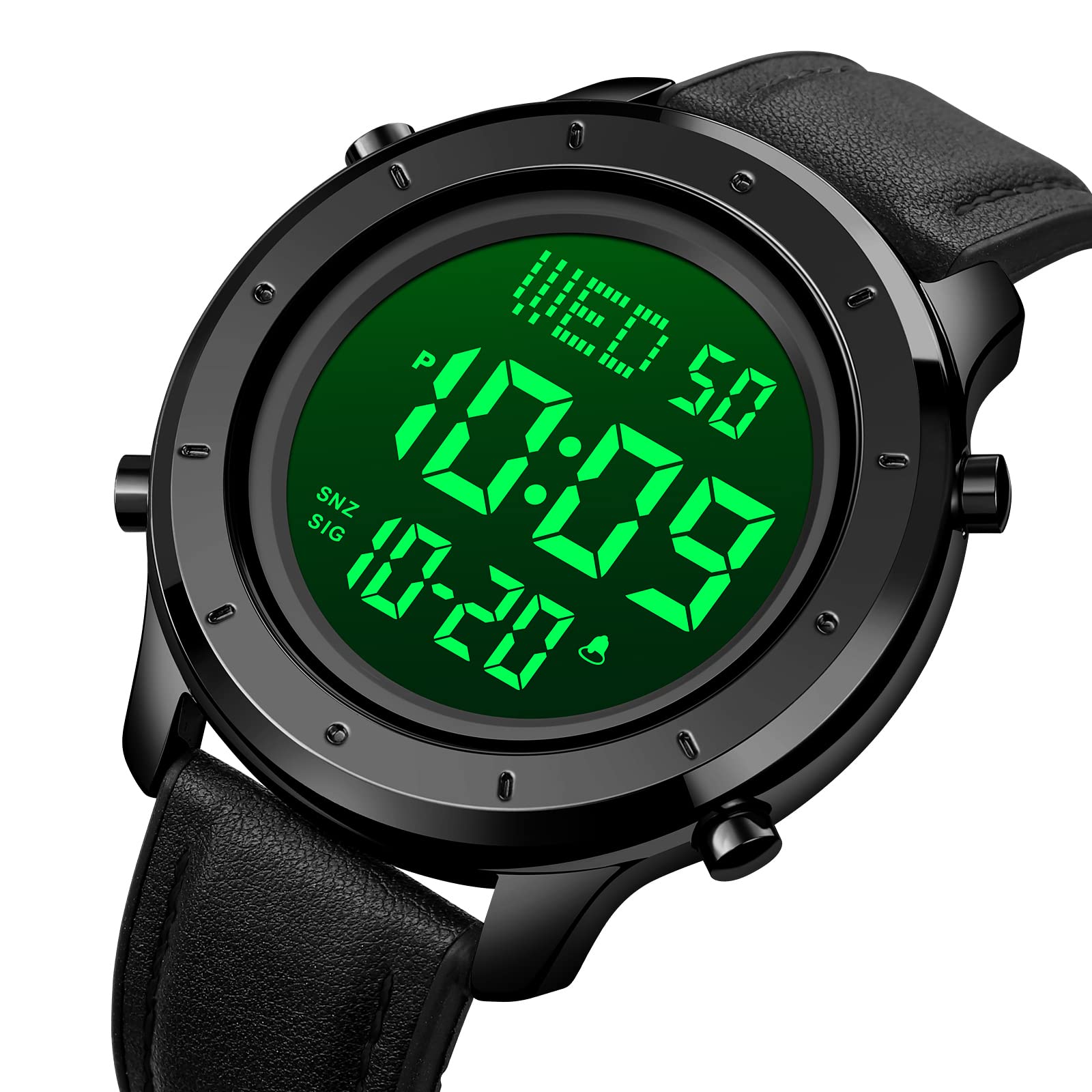 Gosasa Orologio da uomo digitale multifunzione a LED con cinturino in pelle orologio da polso sportivo per uomo orologio da polso con data sveglia casual orologio da uomo in acciaio inossidabile