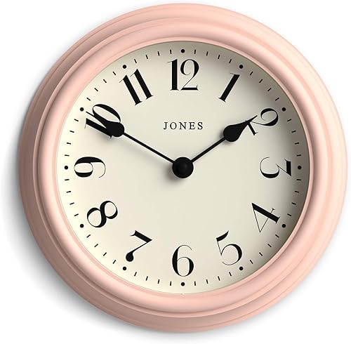 JONES CLOCKS Frieze - Reloj de pared  Reloj redondo clásico pequeño y elegante  9 pulgadas  Rosa  Bonito diseño ideal para la cocina, sala de estar,