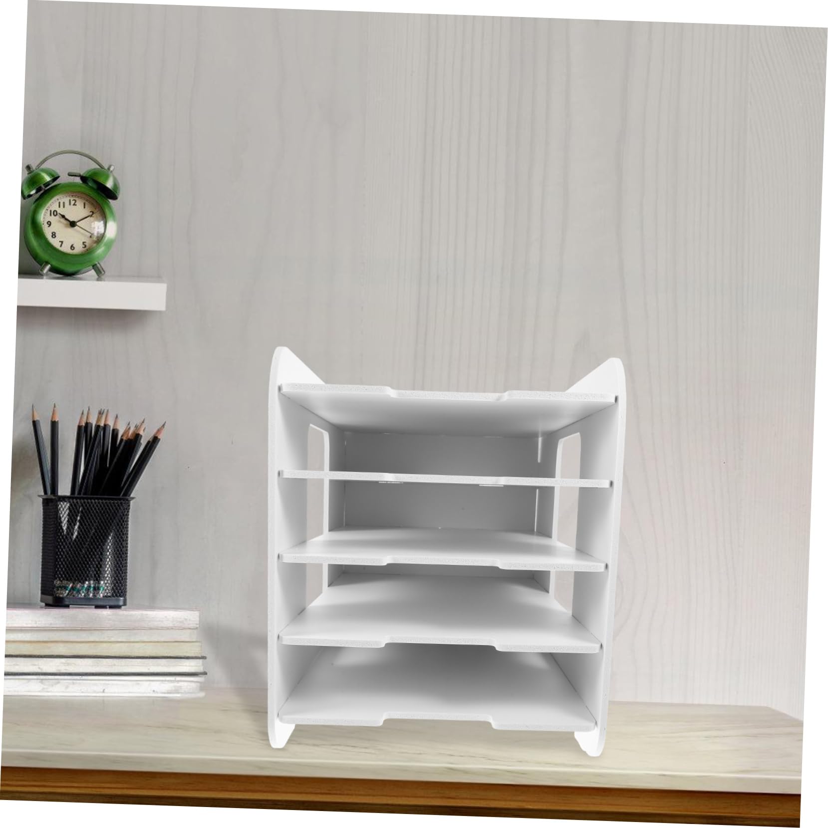 Stapelbarer A4-dokumentenorganizer, 5 Ebenen, Weiß | Holz Kunststoff Verbund, für Schreibtisch, Große Kapazität, Büroablage zur Dokumentenaufbewahrung