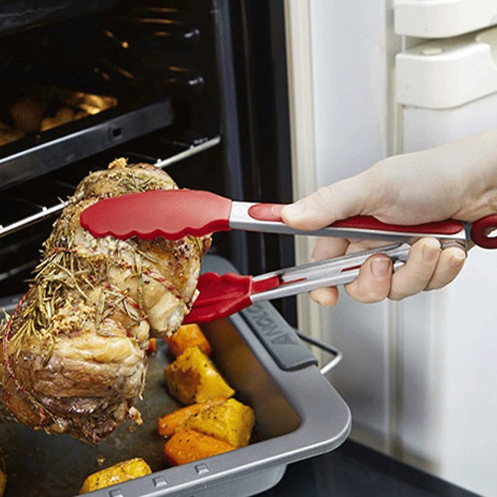 Kochzange Silikon Lebensmittelzange Edelstahl Küchenzange Silikon rutschfeste Kochklammer Klemme BBQ Salat Werkzeuge Grill