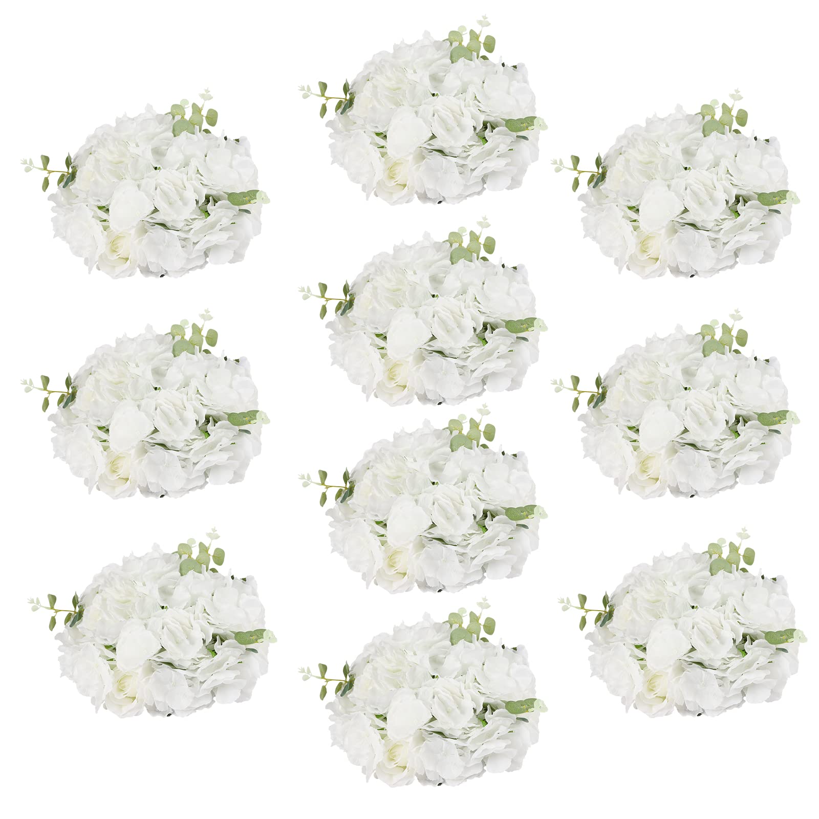 Bola de flores artificiales, 10 unidades, bolas de flores para centros de mesa, flores artificiales, rosas blancas y verdes y hortensias, arreglo de bolas de flores para decoración de bodas, bolas de