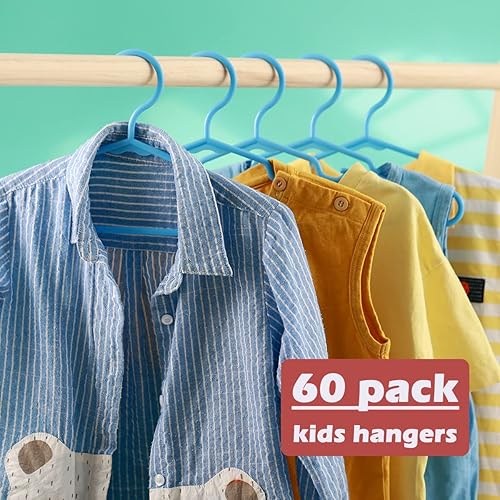 Miniatura 2 de Paquete de 60 perchas para bebé, perchas de plástico azul para niños, perchas antideslizantes para bebés para guardería, perchas de ropa