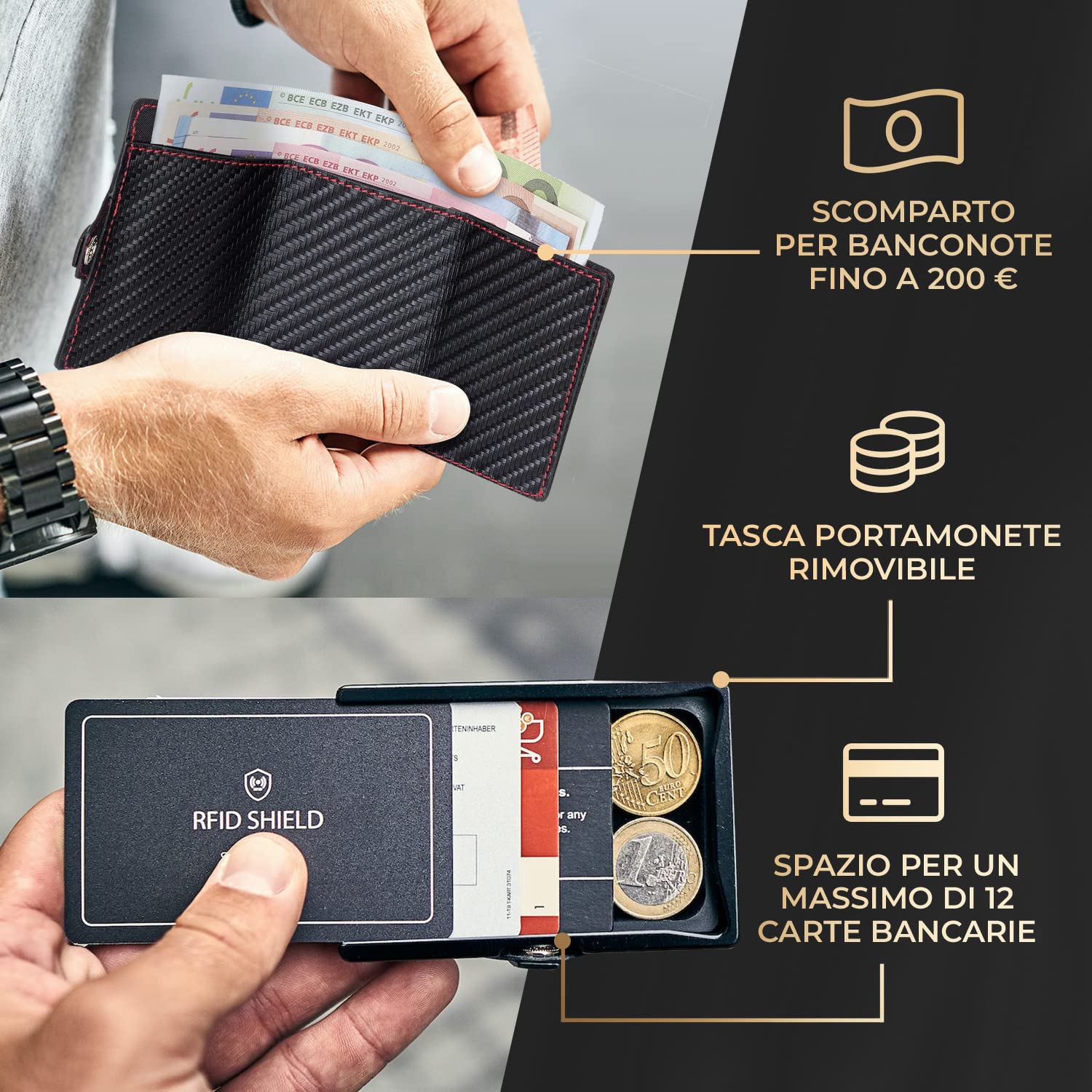 ZNAP Airtag Wallet in pelle premium | Porta carte di credito uomo | Portafoglio uomo | Blocco RFID & Slim Wallet