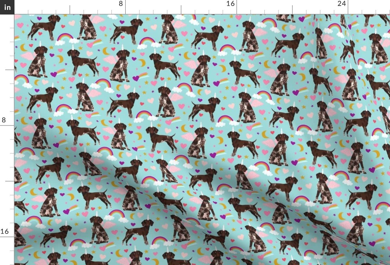 Spoonflower Fabric - German Pointer Rainbows Unicorns Cute Hearts Blue Shorthair Rainbow Printed on Minky Fabric by The Yard - Sewing Baby Blankets Quilt Backing Plush