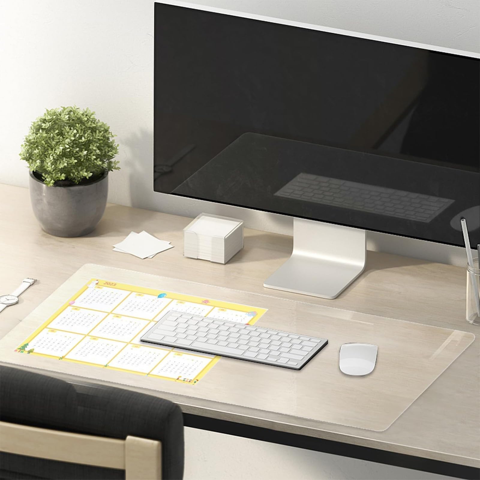 Schreibtischmatte Klare PVC Wasserdichte Rutschfeste | Schreibtischunterlage Transparent mit runden Kanten, fleckenfest langlebig für Büro Zuhause(Frosted-1.5mm,80x110CM)