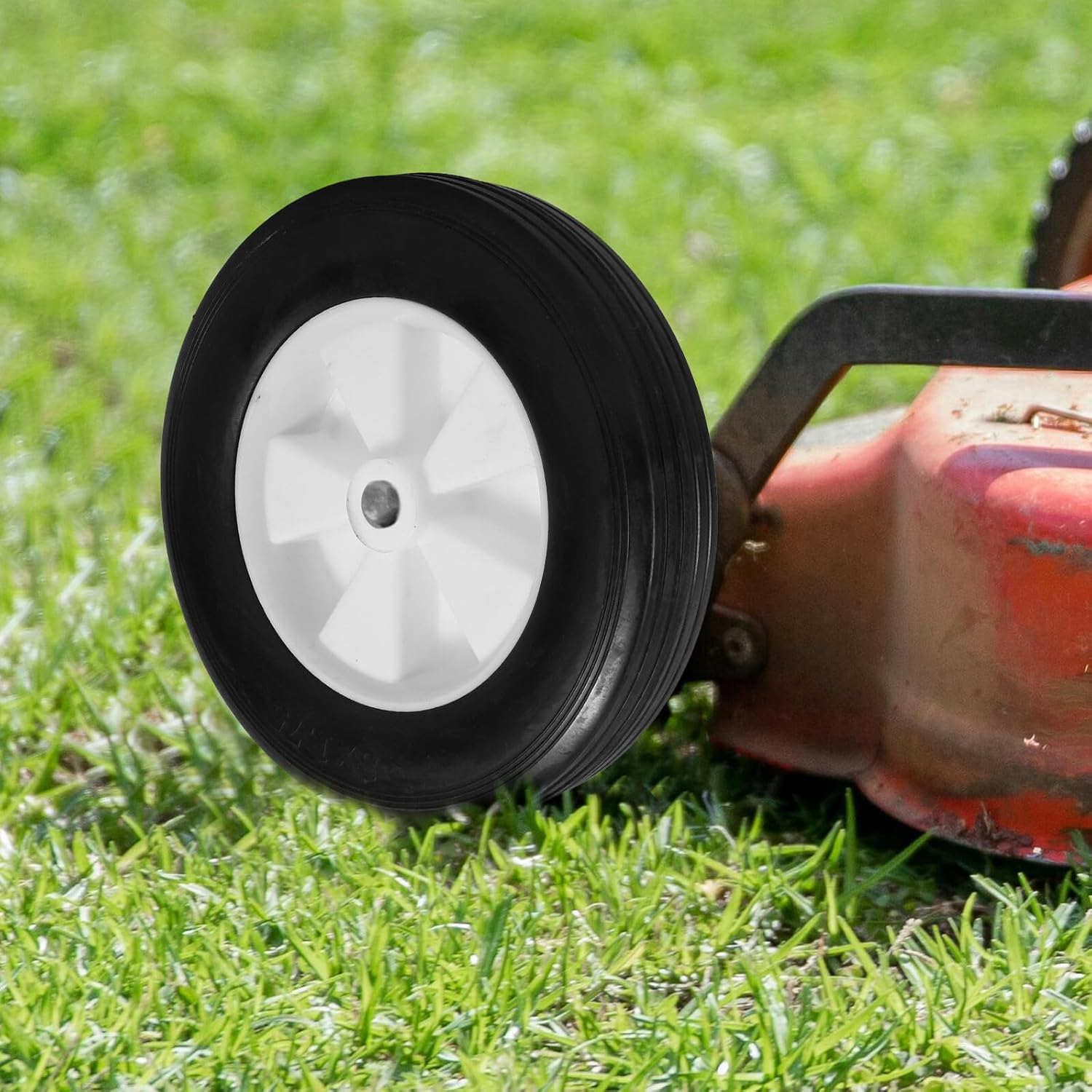 Replacement Solid Rubber Mower Wheels 8-inch Lawn Mower Wheel Assembly for Grass Trimmer and Outdoor Equipment for Folding Cart and Bbq Grill Use