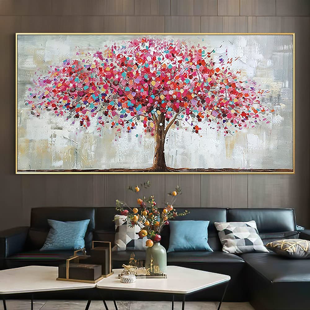 Mintura Handgemaltes Ölgemälde auf Leinwand großer roter Baum 70 x 140 cm
