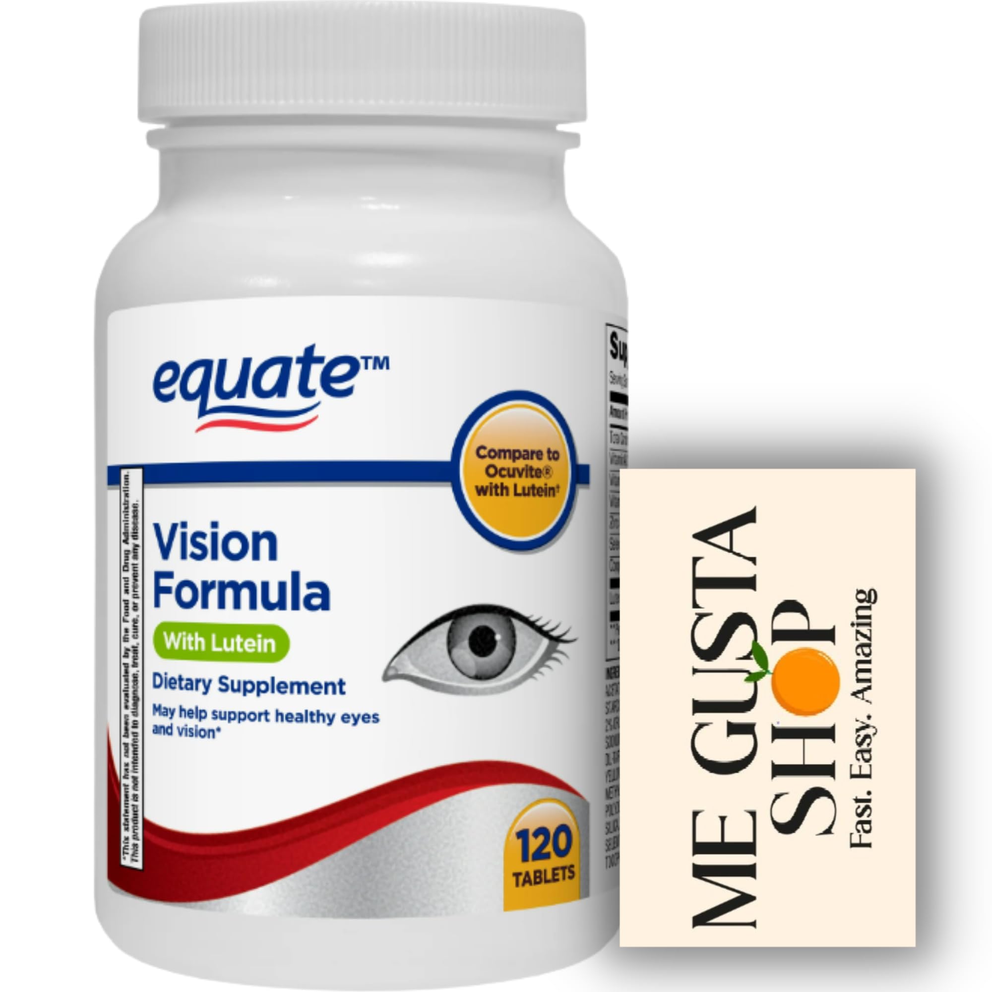 Equate Vision Formula with Lutein Tablets Dietary Supplement, 120 Count + me Gusta Sticker