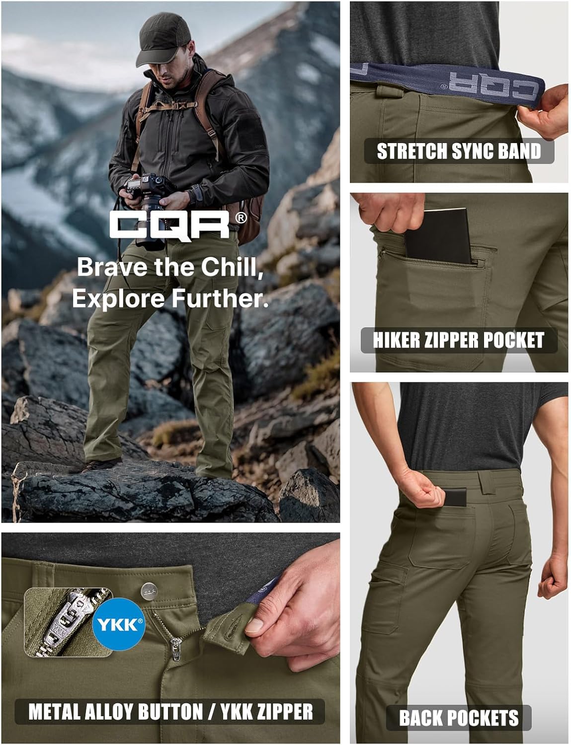 CQR Men's Active Flex Tactical Pants, Water Resistant Lightweight Stretch Cargo Work Hiking Pants - Image 6