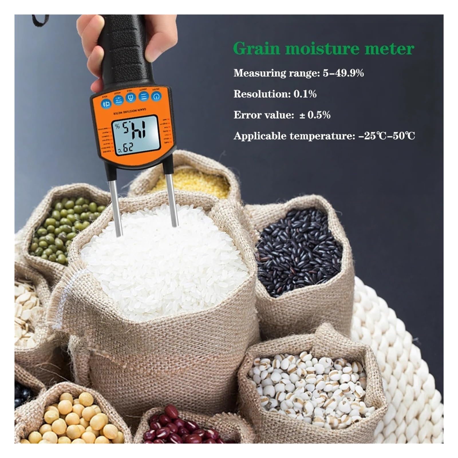 Digitales Getreidefeuchtigkeitsmessgerät Hygrometer mit Messsonde for Mais, Weizen, Reis, Bohnen, Erdnüsse, Sorghum-Feuchtigkeitstester Genau