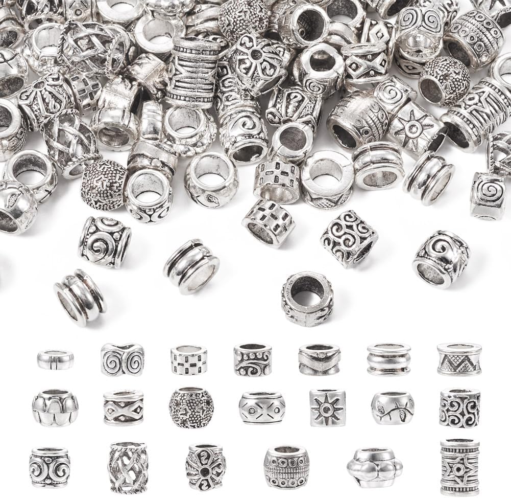 Fashewelry 100Pcs Large Hole European King Crown Spacer Beads Antique Silver Bracelet Connector Charm Loose Beads 10.5x7mm for Snake Chain Jewelry Making
