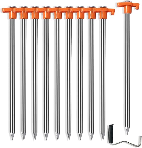 Paquete de 10 estacas de tienda de campaña resistentes, estacas de 10.25 pulgadas de metal antioxidantes, estacas de tierra para decoración de