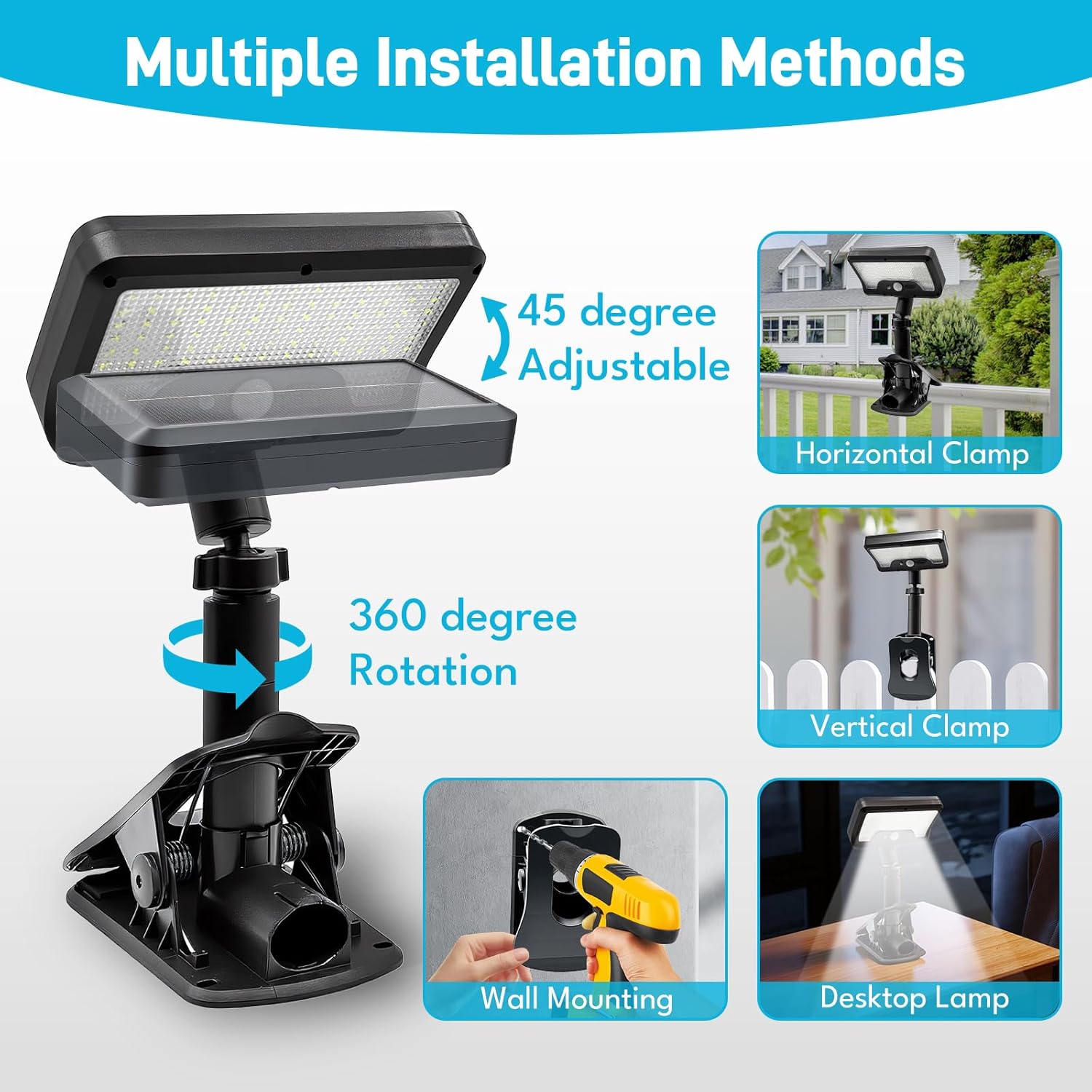 Clip On Solar Motion Lights Outdoor, Motion Sensor Outdoor Lights with 92 LEDs, 360°Rotatable Adjustable Solar Fence Lights (600 LM,6000 K), Waterproof Security Light for Deck,Gutter,Camping (2 Pack)