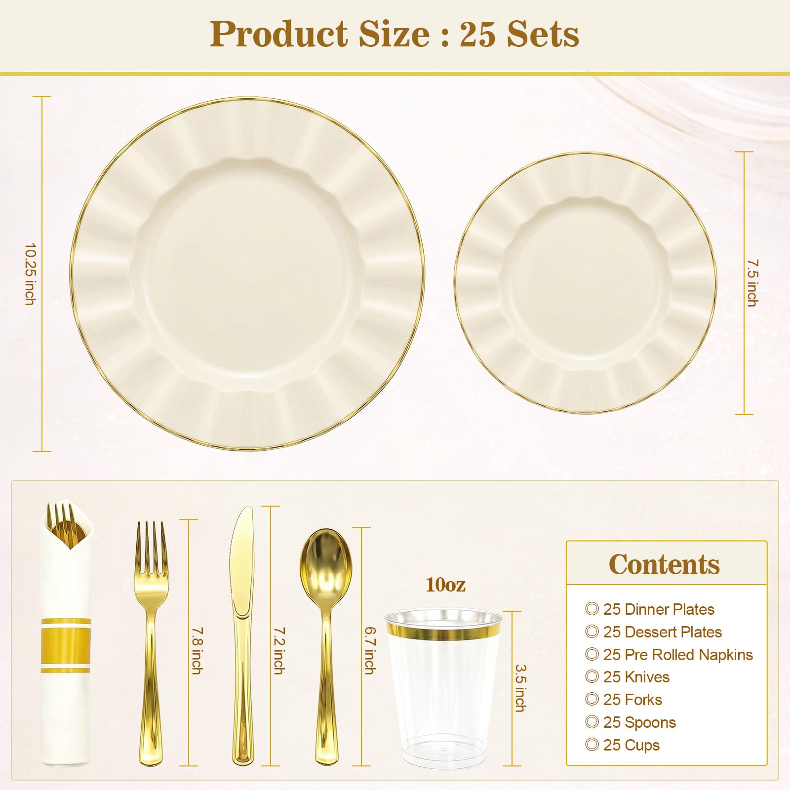 175 PCS Disposable Plates & Cutlery Set - 25 Guests -6