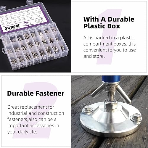 Vista 74 de Swpeet Juego surtido de 132 tuercas de seguridad y tuercas hexagonales SAE 304 de acero inoxidable 2 tipos, tuercas hexagonales de rosca gruesa