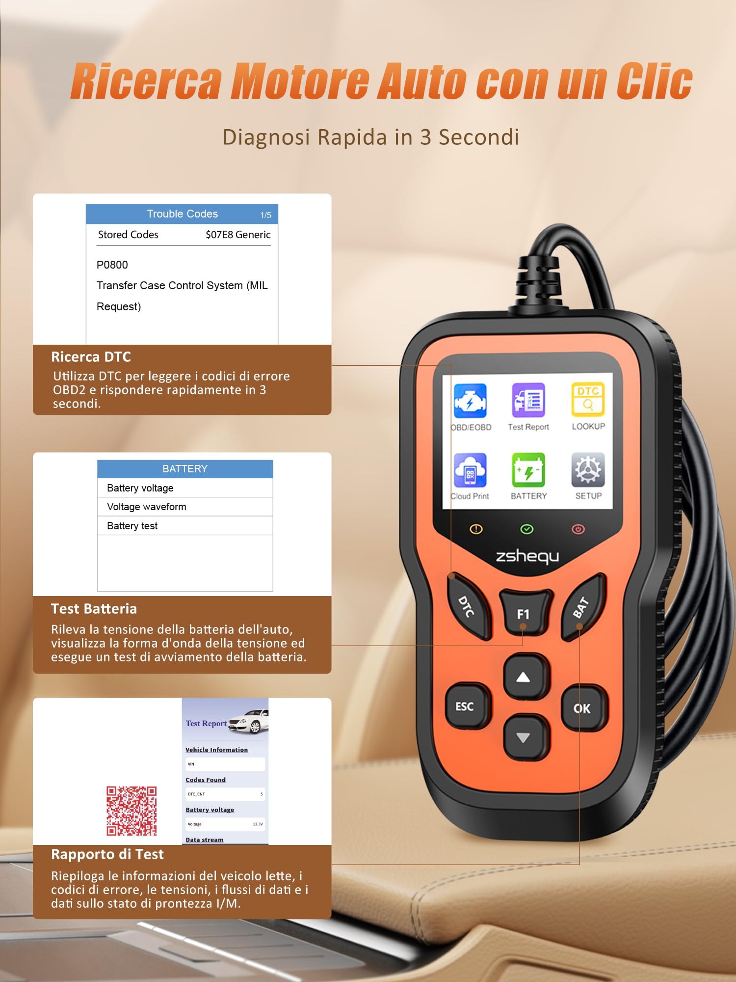 OBD2 Diagnosi Auto OBD Italiano：Scanner OBDII EOBD Diagnostica del Motore Diagnosi - Multimarca Diagnostico con Funzioni OBD2 - Professionale Lettore Codici Errori Motore per Audi BMW Tutti i Veicoli