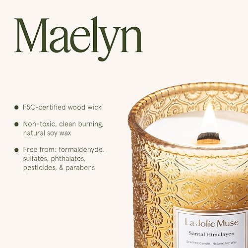Miniatura 6 de LA JOLIE MUSE Wood Wick - Velas de cera de soya con aroma a sándalo de 19.4 onzas en frasco de vidrio, mecha de madera, grande, 90 horas de