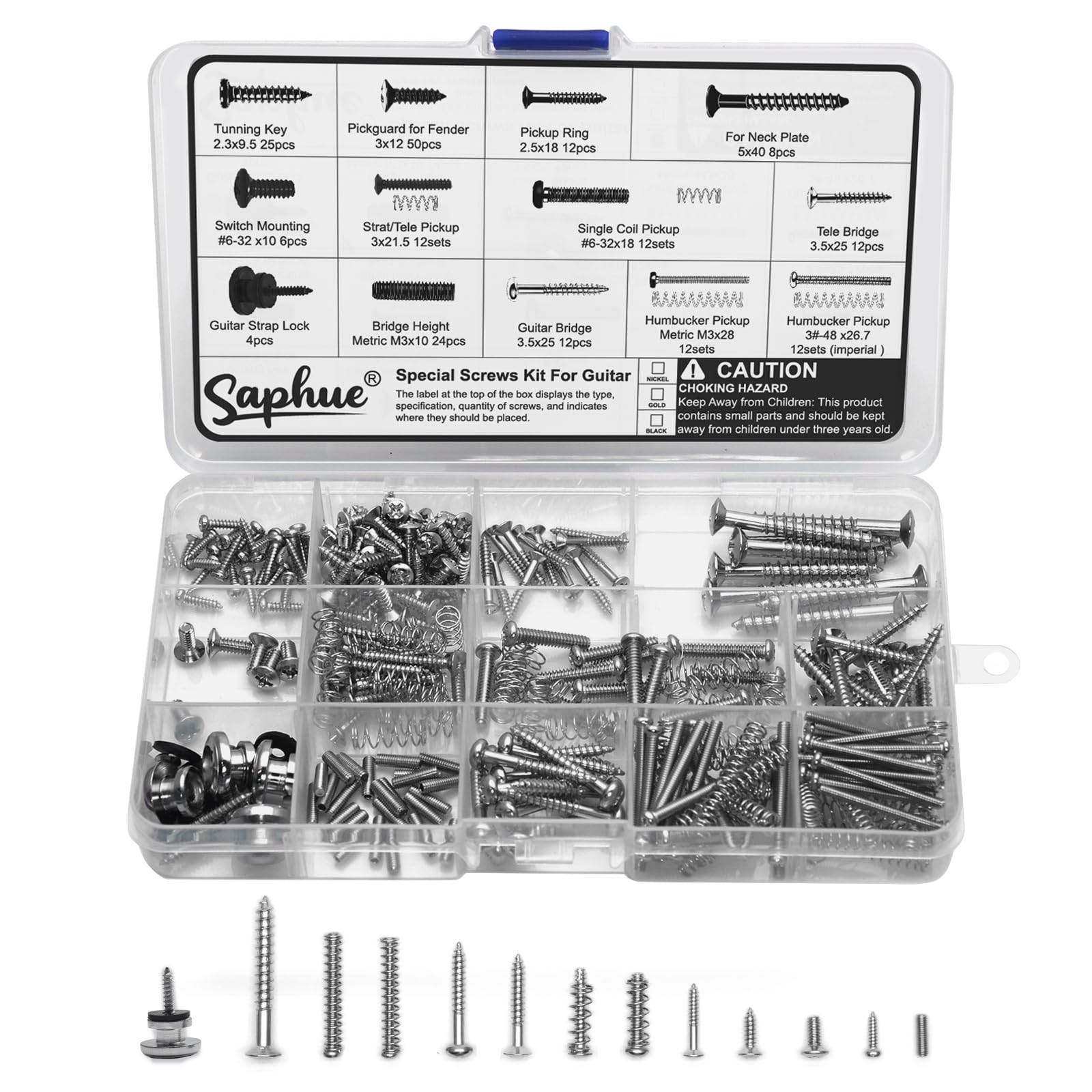 Photo 1 of SAPHUE Electric Guitar Screw Kit (201 Pcs, Chrome)
