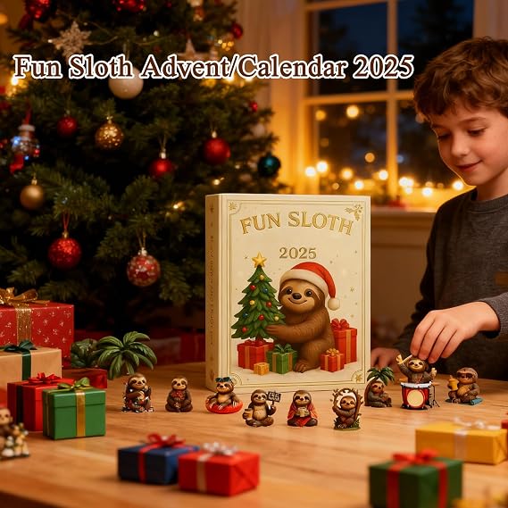 Countdown Calendar 2D Acrylic Advent Decoration | 24 Days Sloth Ornament for Home Holiday Party Celebration Winter Wall Window Seasonal Display