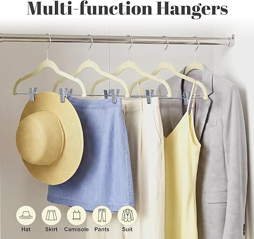 Miniatura 3 de HOUSE DAY - Perchas de terciopelo para faldas, paquete de 36, perchas de terciopelo beige para pantalones con clips ajustables, perchas delgadas que