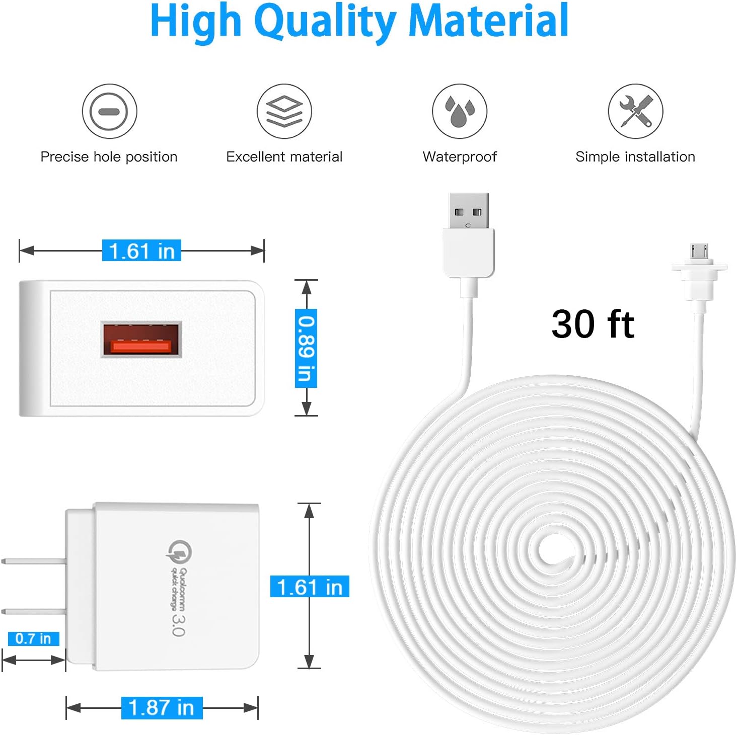 30ft/9m Charging Cable and Adapter for eufy Security, eufyCam 2C,eufyCam 2C Pro,Weatherproof Outdoor or Indoor Cable Continuously Charging eufy Camera (2 Pack)