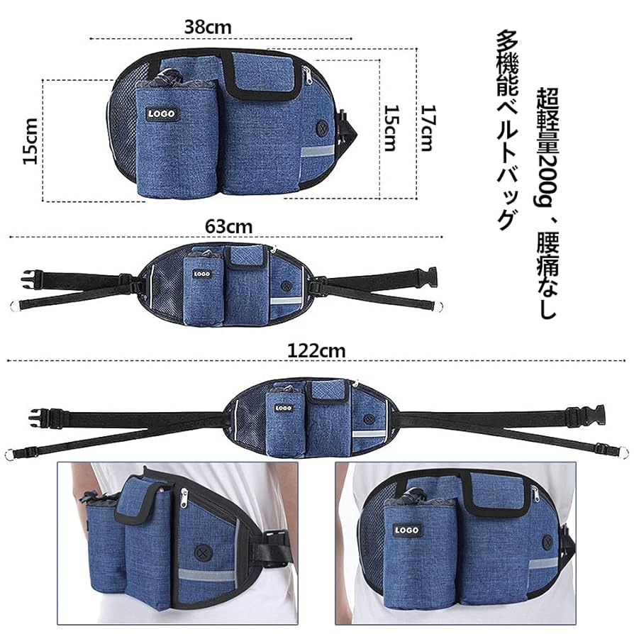 お散歩バッグ 犬 トレーニングポーチ ショルダーバッグ ウエストポーチ 黒 xc-pet025-00.jpg