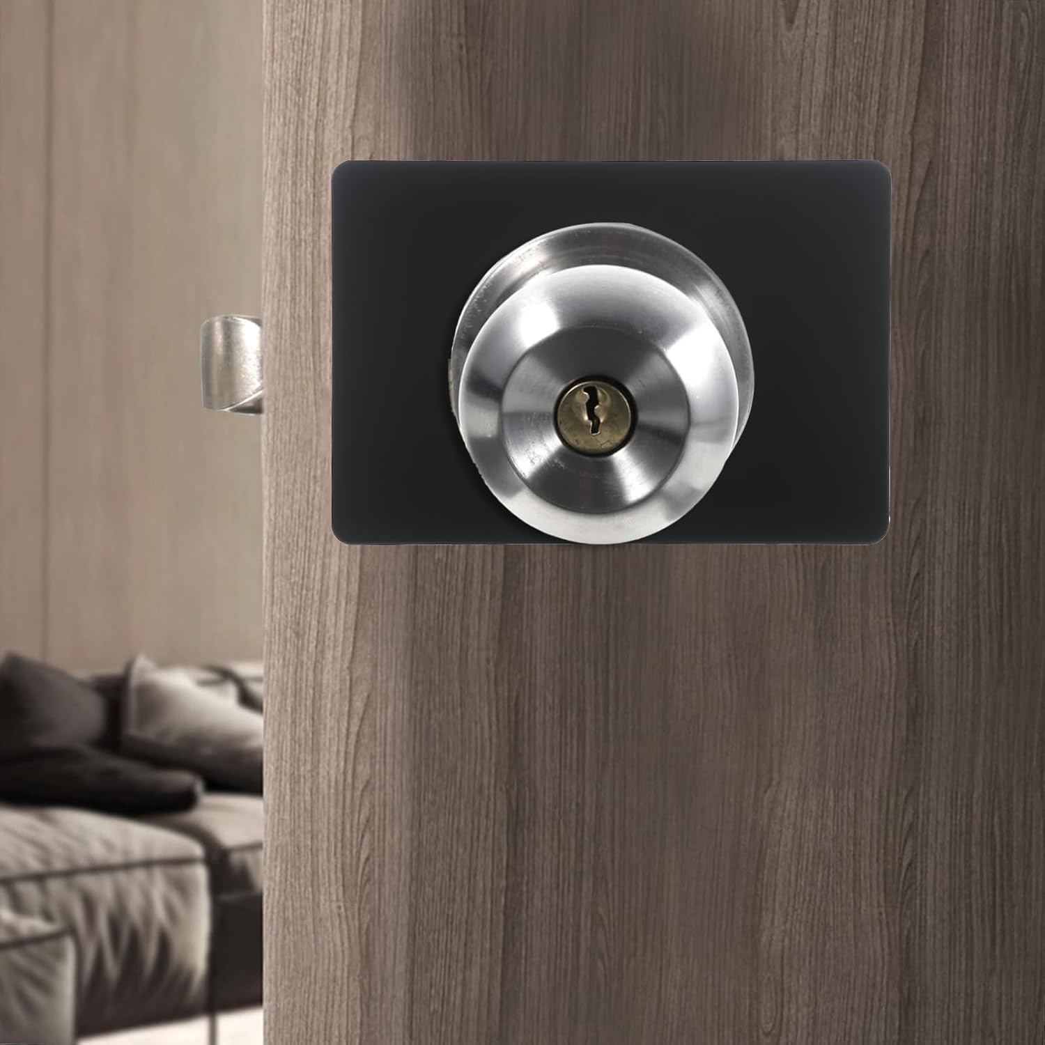 Door Hole Cover Plate, 2 Pcs Matte Black Door Reinforcement Plate Stainless Steel Doorknob Plate Door Plate for Exterior Door, Prevent Door Lock Loose or Wobbly, Door Lock Repair kit