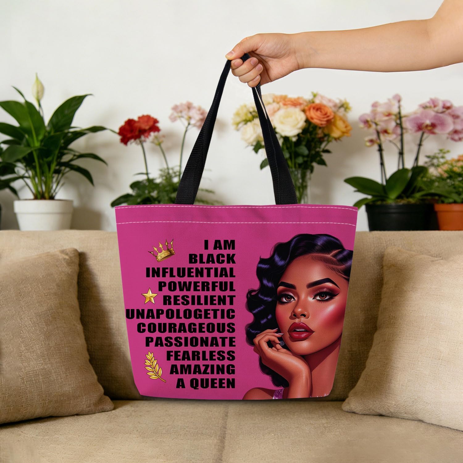 African American Lady Reusable Grocery Tote Bag -28 image 3