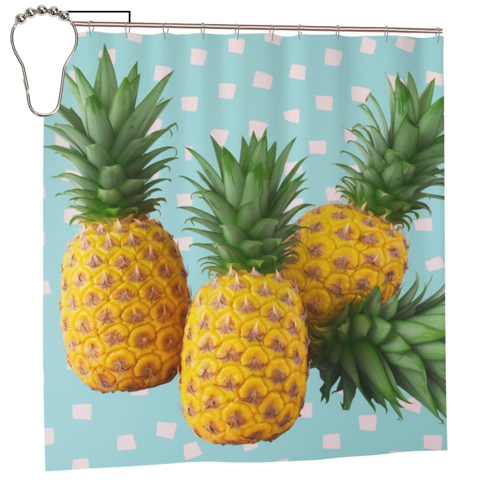BWWHCCTI Fresh Pineapple Printed Shower Curtain With 12 Iron Hooks Opaque Quick Drying Waterproof Shower Curtains Sets For Bathroom 183x183 CM