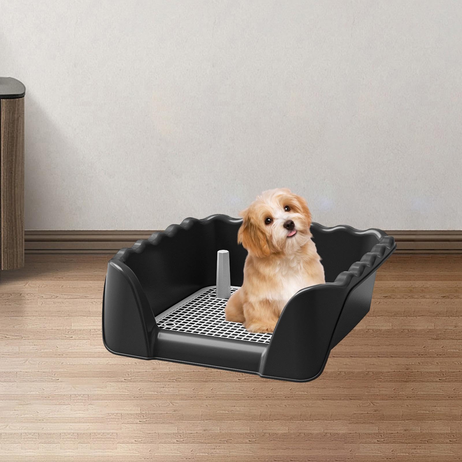 Inodoro para Perros con Valla elevada, Bandeja para IR al baño, Caja de Arena para Exteriores, Interiores, Animales pequeños, Cachorros, Otras, Negro
