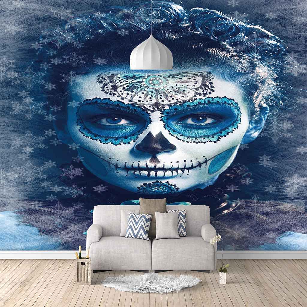 Papier Peint 3D Fille Bleue Abstraite 150x105 cm pour Décoration Salon