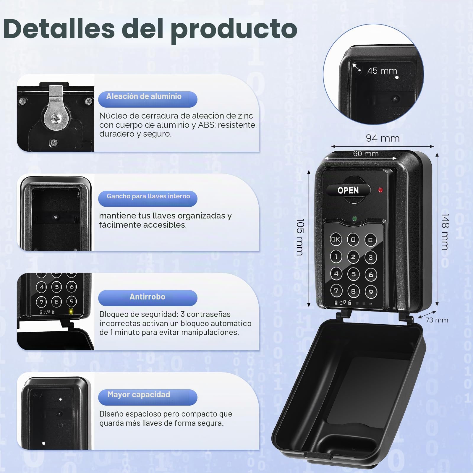 PAIRIER Caja Fuerte para Llaves con Código Numérico Inteligente | 4 a 10 Posiciones, Código Exterior, Resistente al Agua, Antirrobo, Montaje en Pared