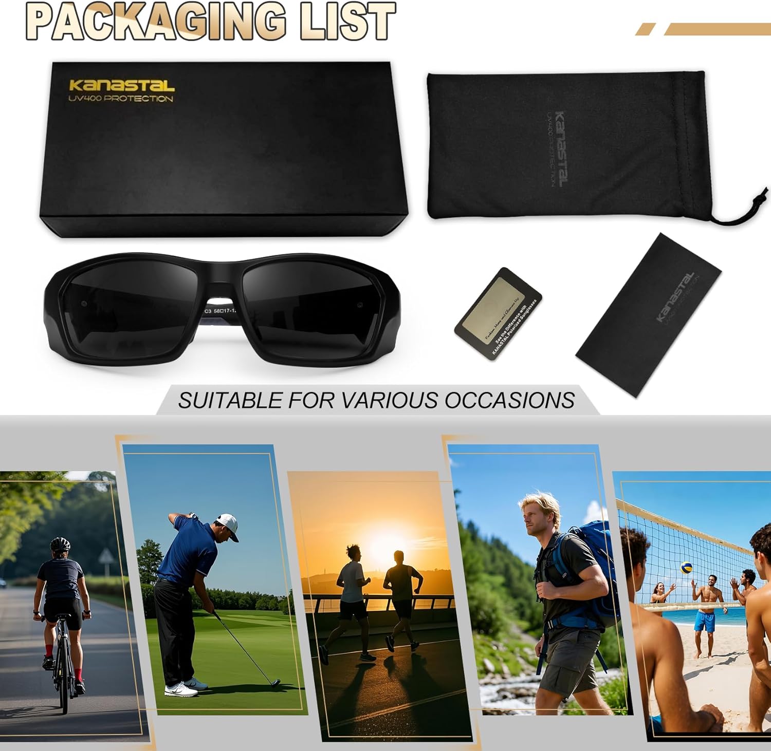 KANASTAL Wrap Around Sunglasses Men Women Polarized UV400 Square Fashion Sports Sun Glasses - Image 7