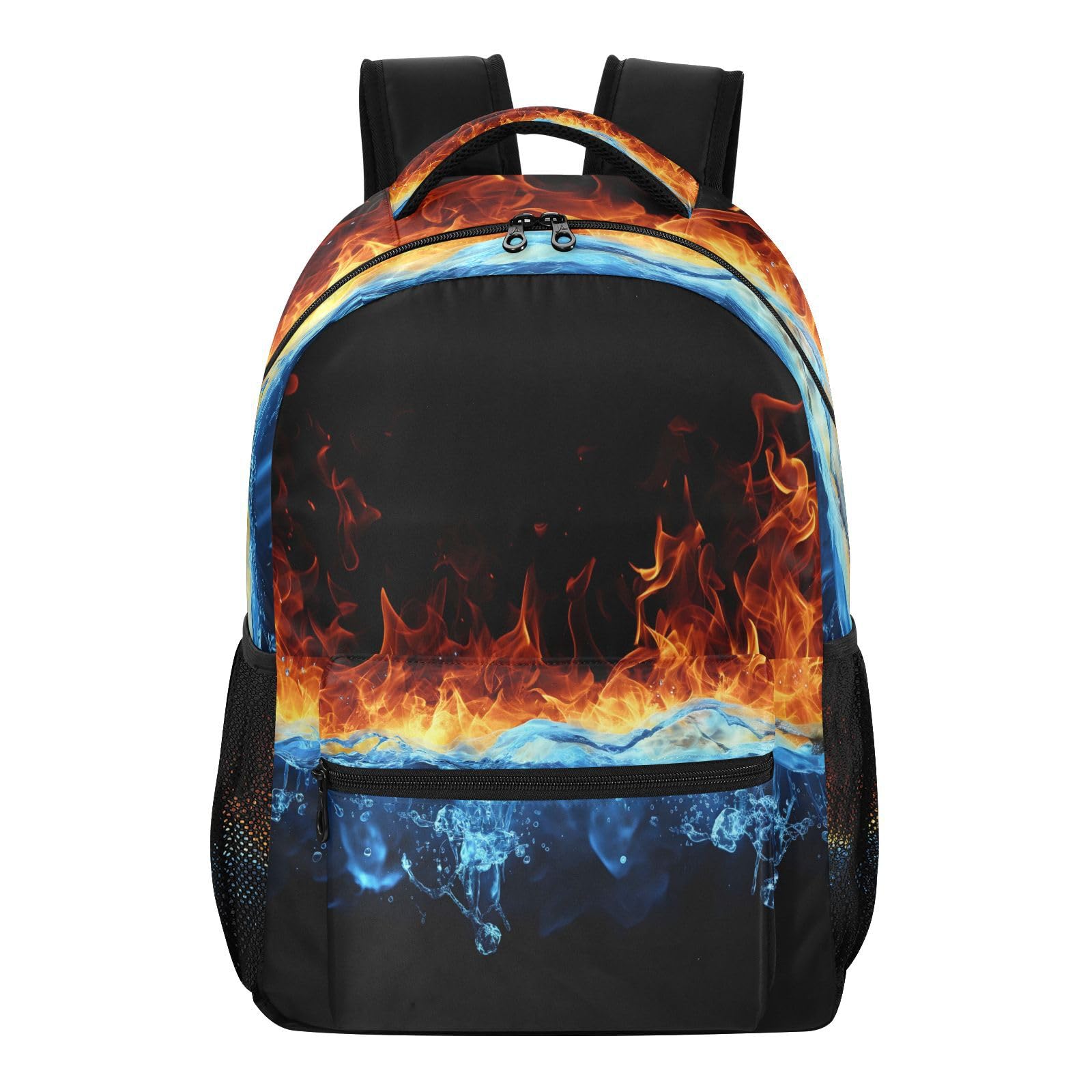 Mnsruu Zaino da viaggio per computer portatile, zaino impermeabile e leggero, per la scuola, per ragazzi, ragazze e adulti, Acqua Fuoco, M, Casual