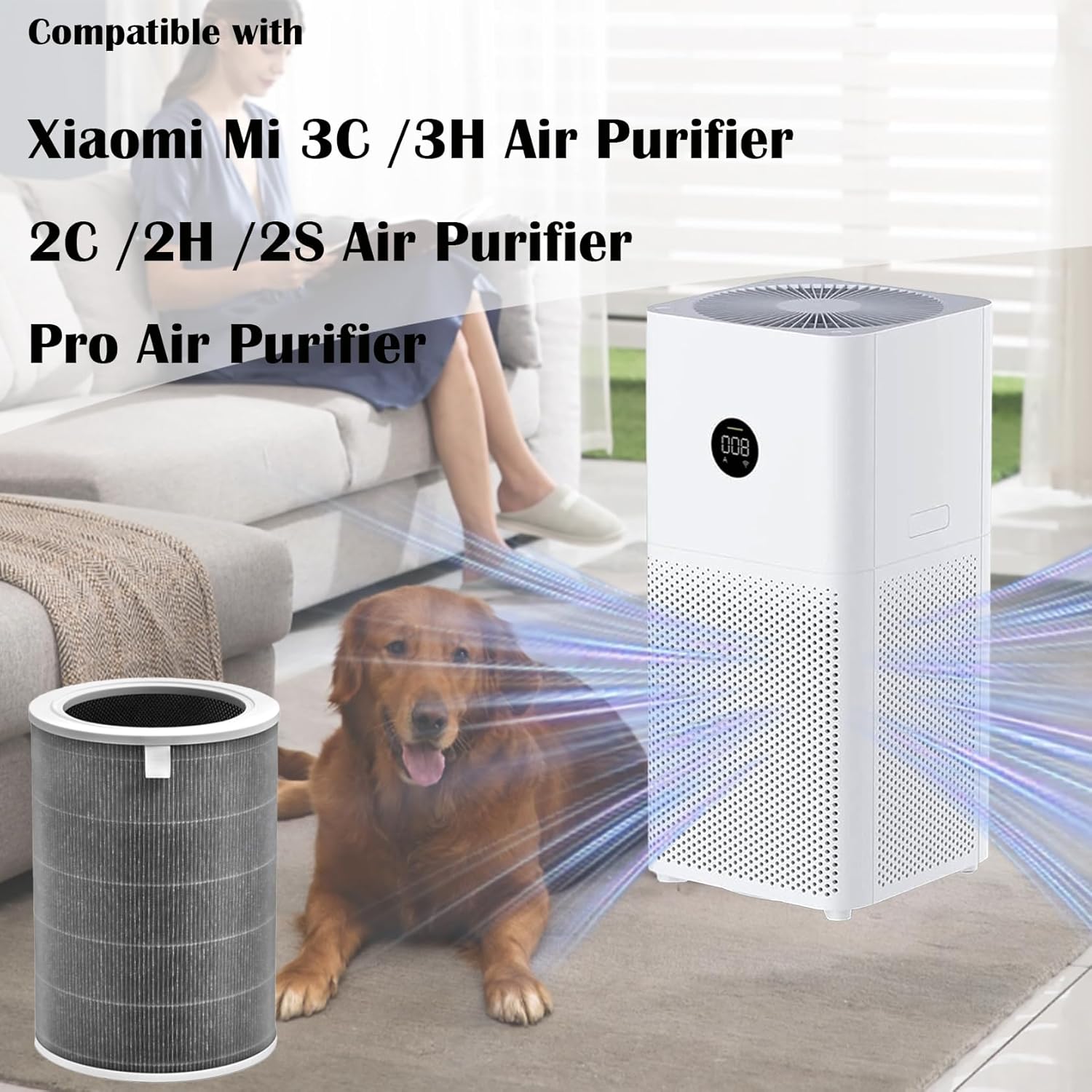 M8R-FLH Mi Filter for Xiaomi Mi 3C 3H 3, 2C 2H 2S, Pro Air Purifier with 3-Stage Filtration with Activated Carbon – Captures Dust, Hair, Pet Dander & smell | 2-Pack - Image 2
