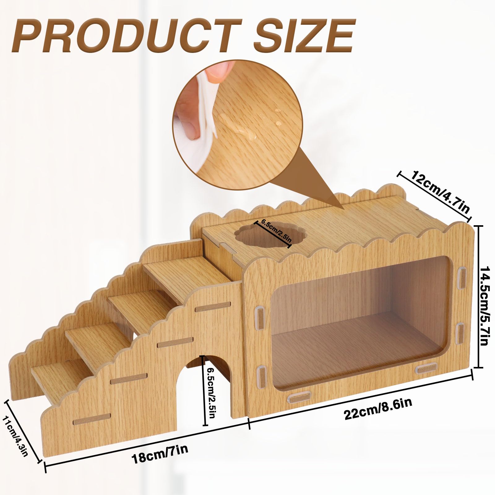 Hamster Graben Box Aus Holz & Acryl – Sichtbares Versteck Mit Kletterleiter, 21,8x12,2x14,5cm, Für Syrische Hamster