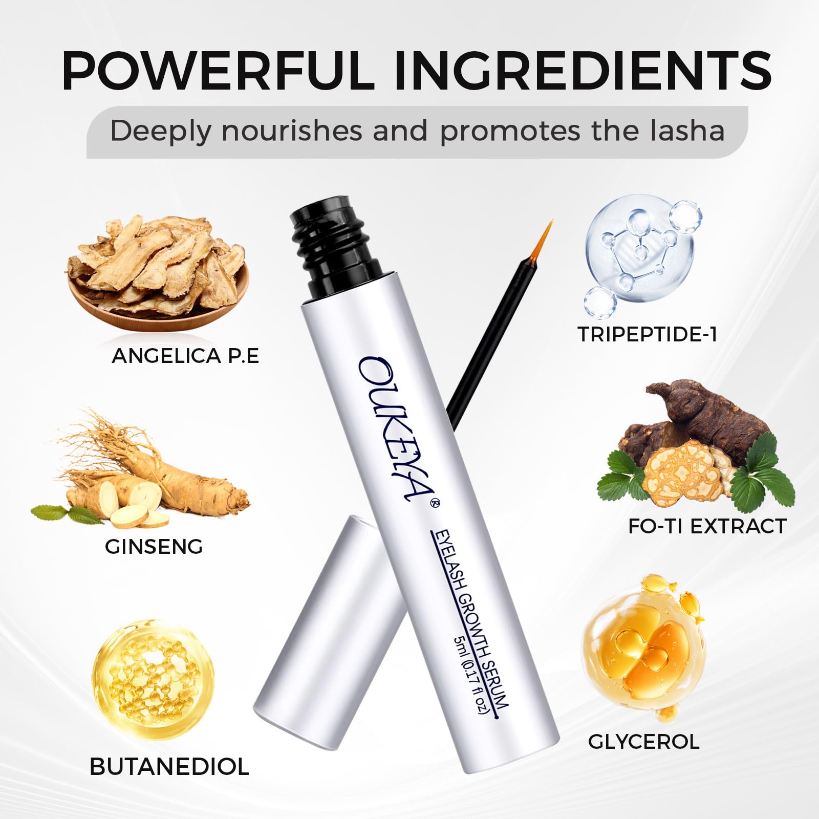 OUKEYA Eyelash Growth Serum 5ml x 2, Lash Serum Herbal Extract & Peptide Formula, For Longer & Fuller Lashes - Image 3