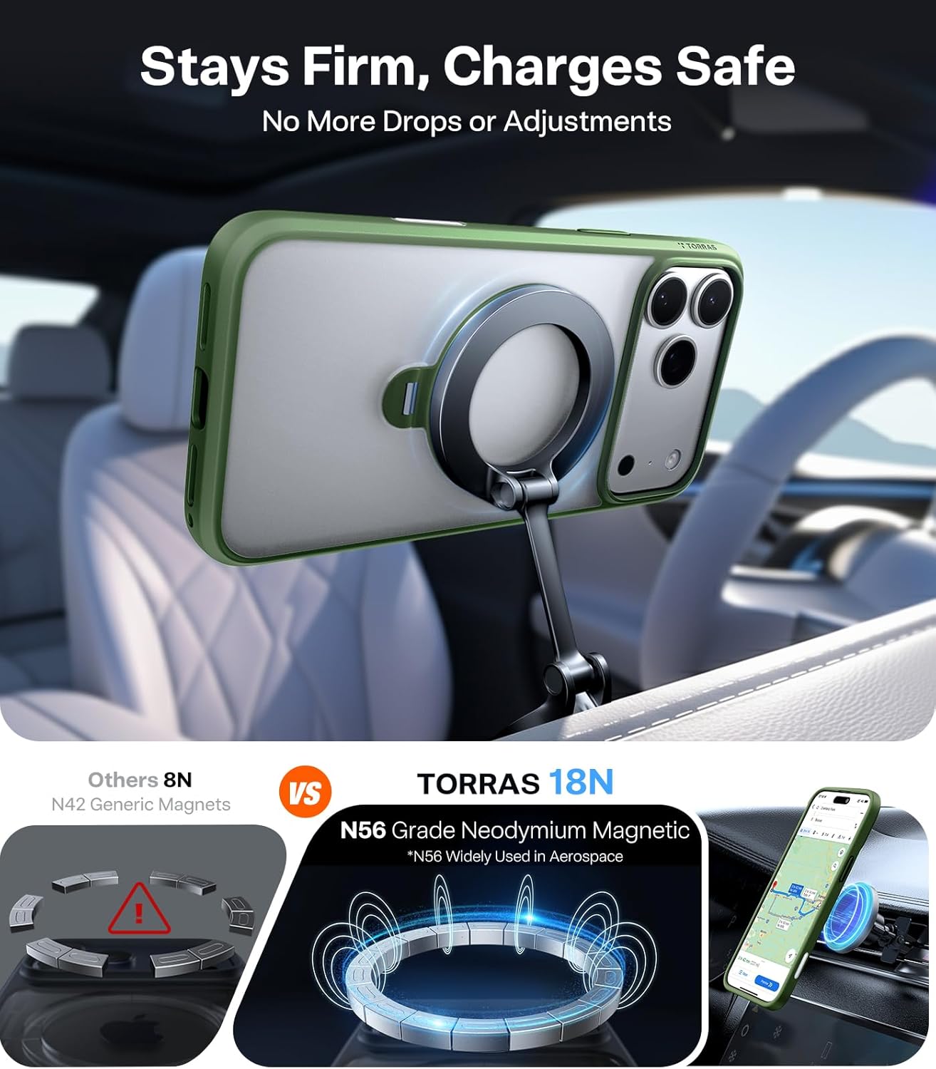 TORRAS Ostand Q3 Spin for iPhone 17 Pro Case with 360 Magnetic Stand, Fit for MagSafe, Built-in Kickstand, 4X Military-Grade Shockproof Phone Case for iPhone 17 Pro, Camera Control, Alpine Green