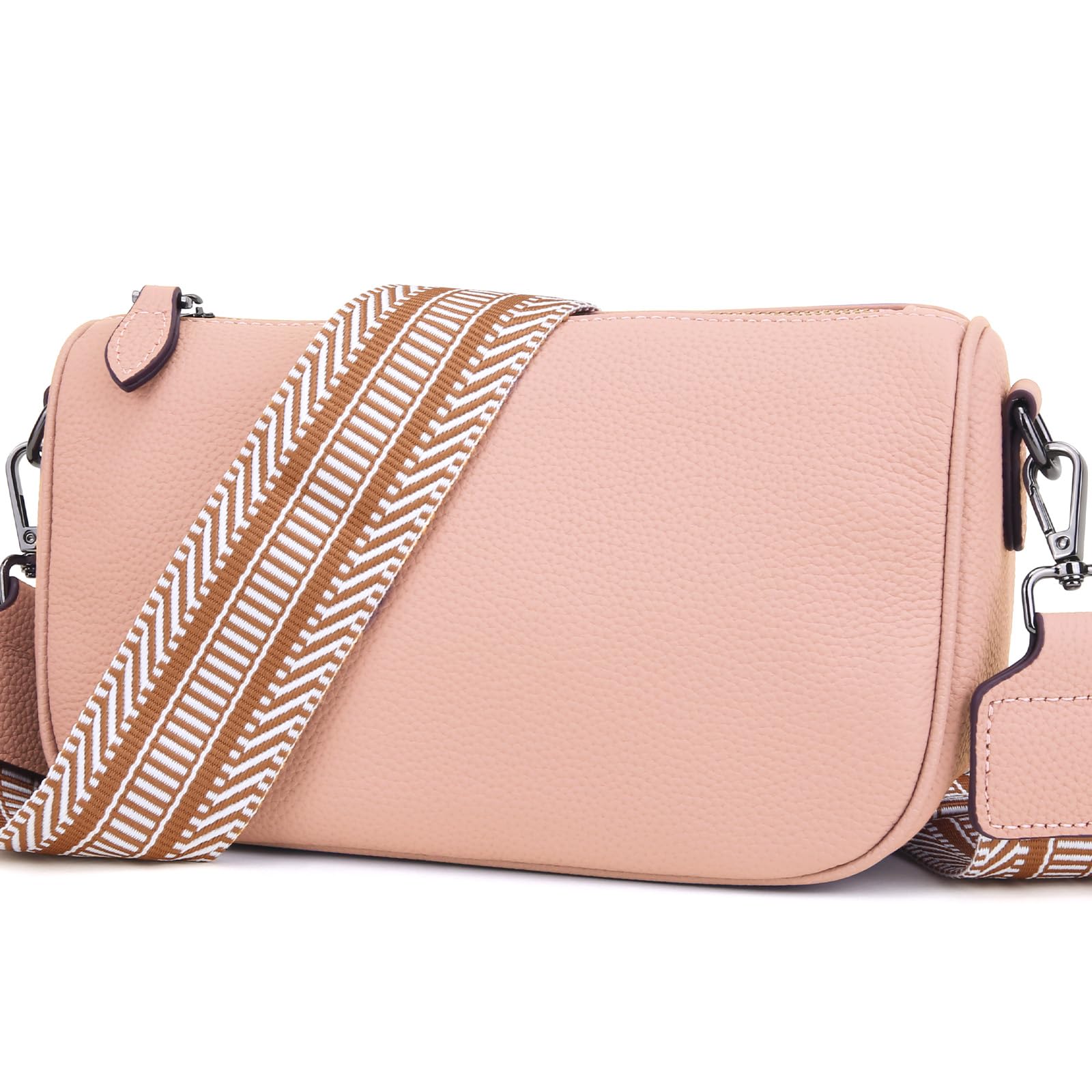 Leather Crossbody Bags for Women Purses Small Genuine Cross Body Handbags with Wide Shoulder Strap to Travel Brown
