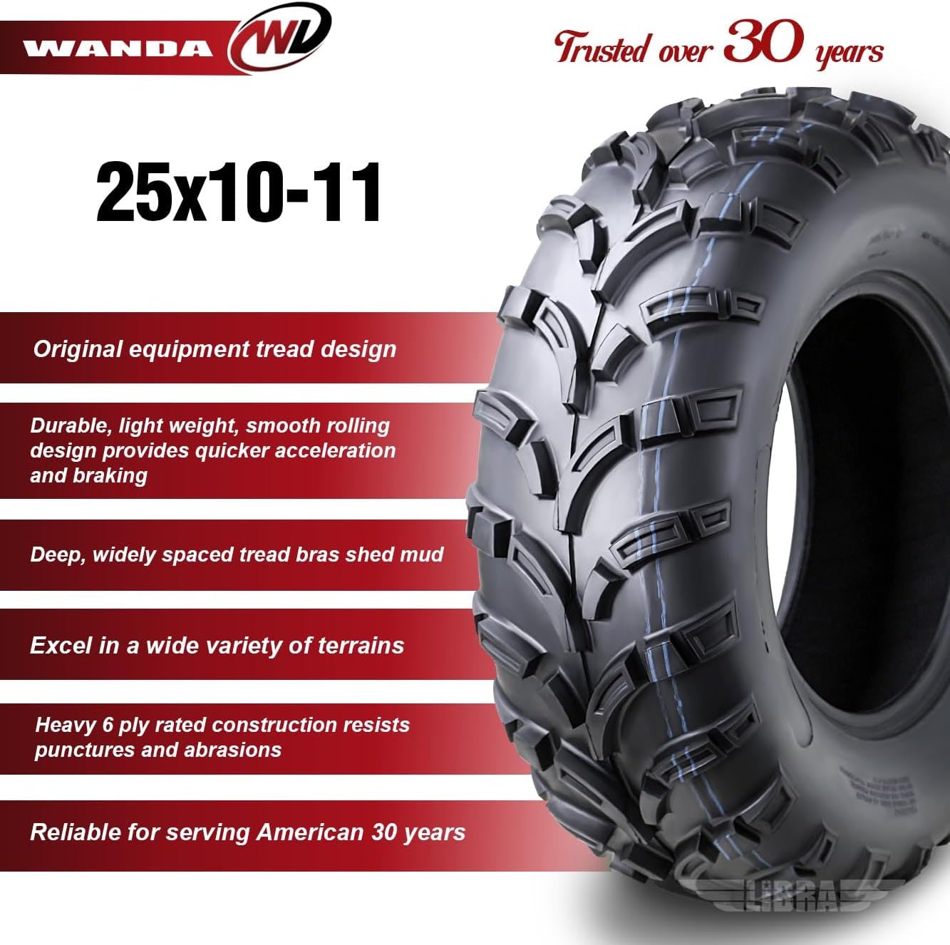 WANDA UTV ATV Tire 25x10-11 25x10x11 255/70-11 6-Ply Lit Mud P373 10430