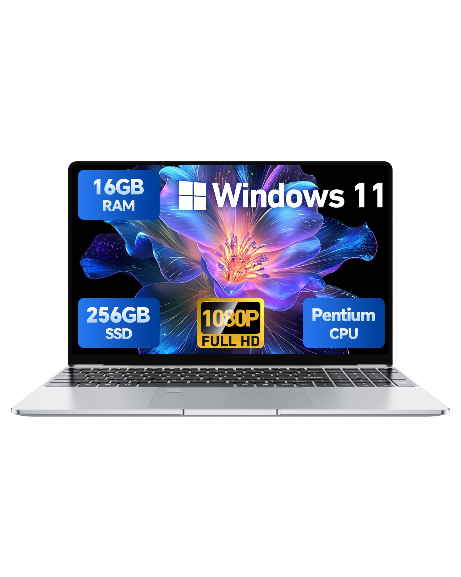 15.6" Laptop Computer, Win 11 Pro, Pentium 2.10GHz (Base Freq.), 16GB RAM | 256GB SSD Up to 2TB, FHD IPS Display, Backlit Keyboard, Fingerprint Reader, Work & Study