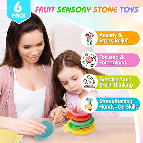 Miniatura 2 de Fidget Toys - Piedra sensorial para niños paquete de 6 piedras texturizadas para aliviar el autismo, piedras de preocupación texturizadas de