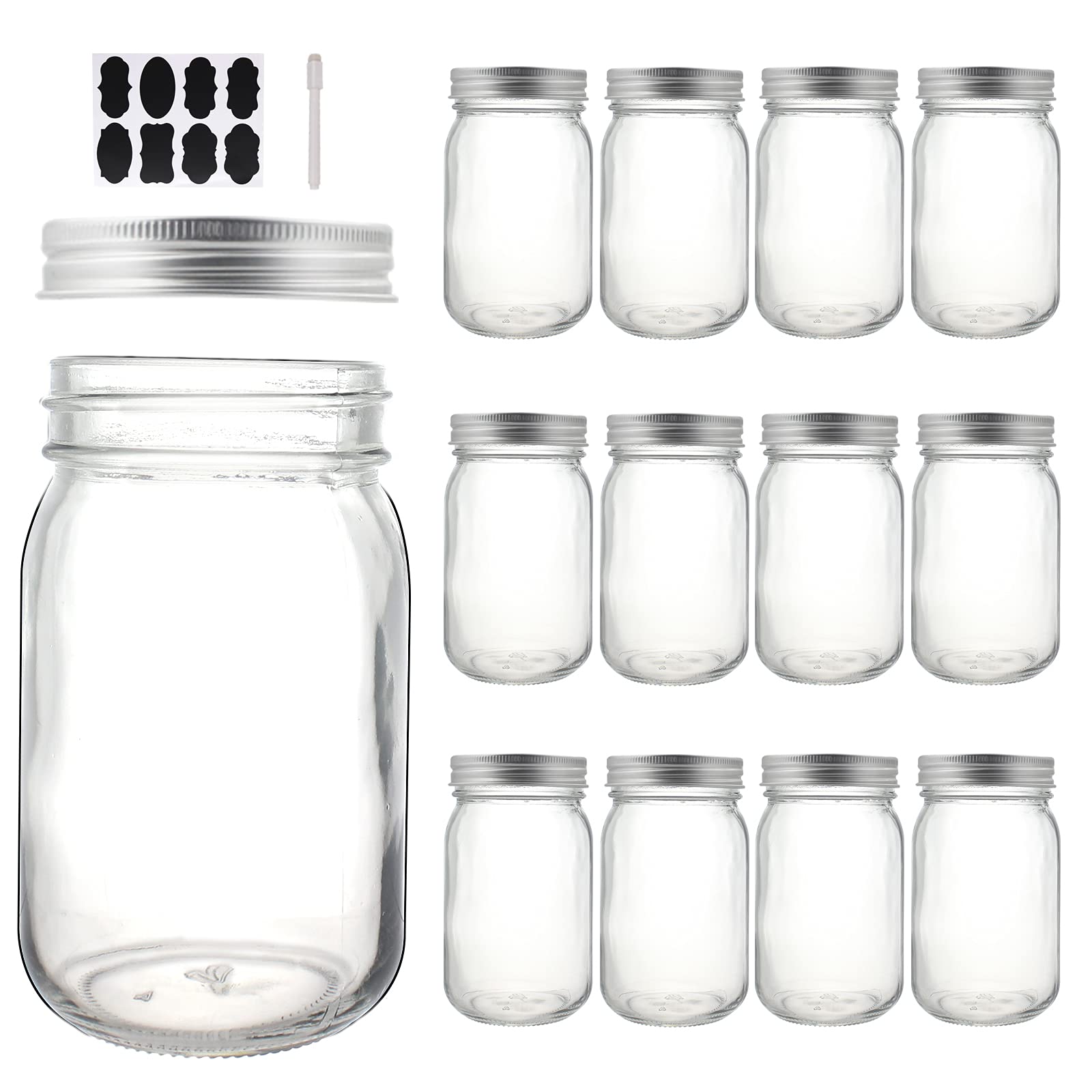Buy BPFY 12 Pack 16 oz Glass Mason Jars With Lids, Canning Jars for