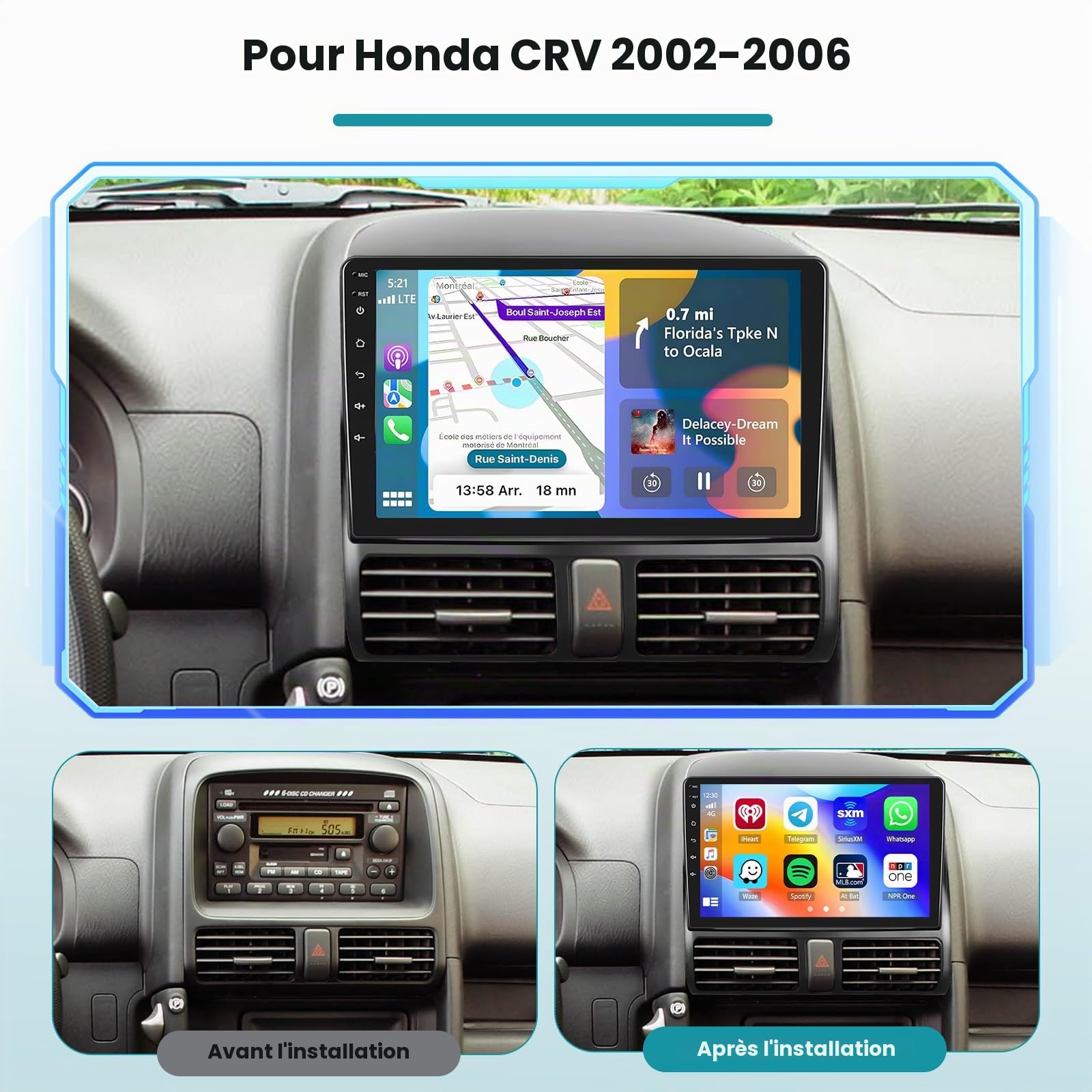 Roinvou 2+64G Android Autoradio pour Honda CRV 2002-2006, 9 Pouces
