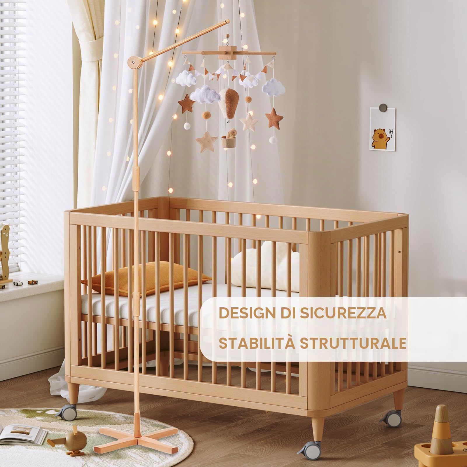 Supporto mobile per bambini, in legno, per appendere giocattoli, culla e cameretta dei bambini, da 0 a 12 mesi