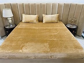 Aroma Brand Velvet Warm Winter Solid Flannel Elastic Fitted Bedsheets for Double Bed King Size 90x100 inches with 2 Pillow Covers | Double Bed Warm Bedsheet with Elastic - Fitted (Beige)