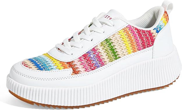 LUCKY STEP Women's Platform Sneakers Rhinestone Fashion Chunky Casual Sparkly Retro Braided Walking Shoes